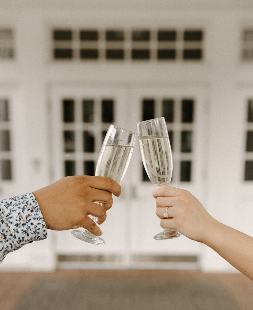 Arlington hall dallas engagement photos champange glasses