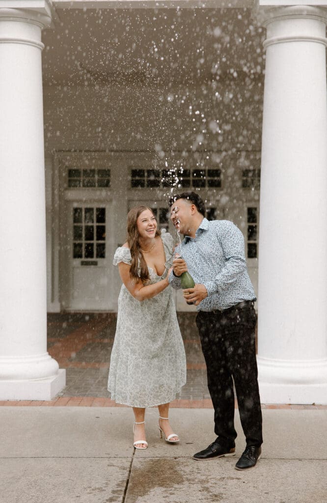 Arlington hall dallas engagement photos champange laughing