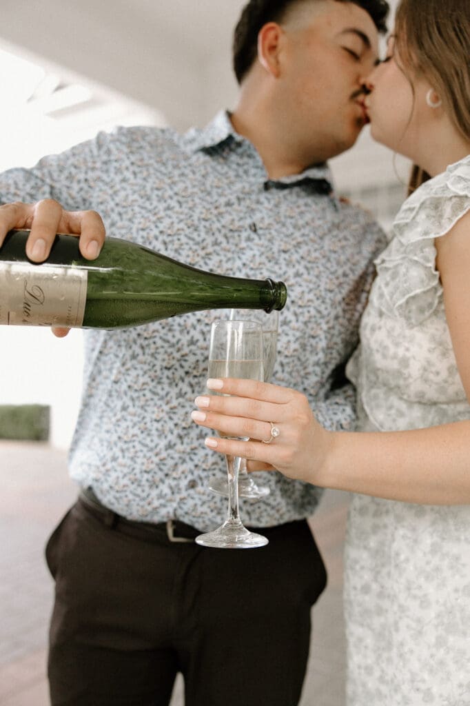 Arlington hall dallas engagement photos champange toast