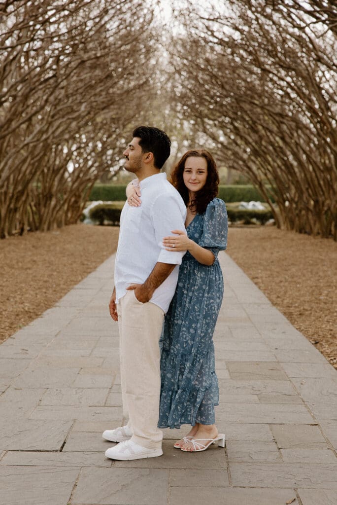 Dallas arboretum engagement photos tree tunnel