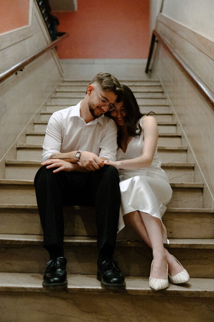 The kirby dallas engagement photos stairs hugging