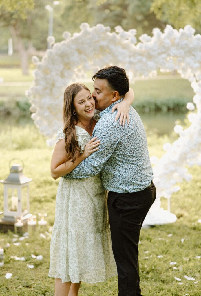 Turtle creek park engagement photos hugging